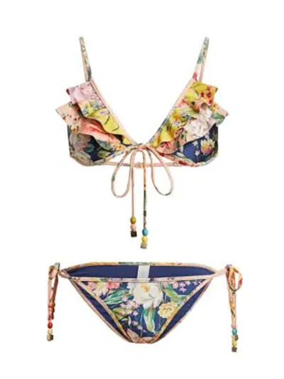 Shop Zimmermann Zinna 2-piece Floral Triangle Bikini Set In Spliced