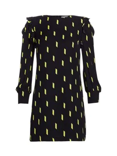 Shop Alice And Olivia Beatrix Puff-sleeve Shift Dress In Black Multi