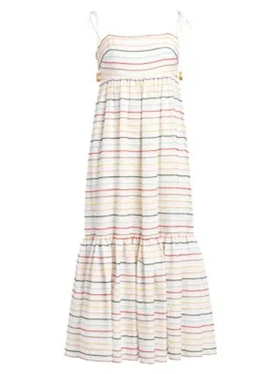 Shop Zimmermann Zinna Scalloped Striped Midi Maxi Dress In Ivory Multi