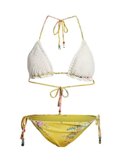 Shop Zimmermann Zinnia 2-piece Crochet Triangle Bikini Set In Mismatched