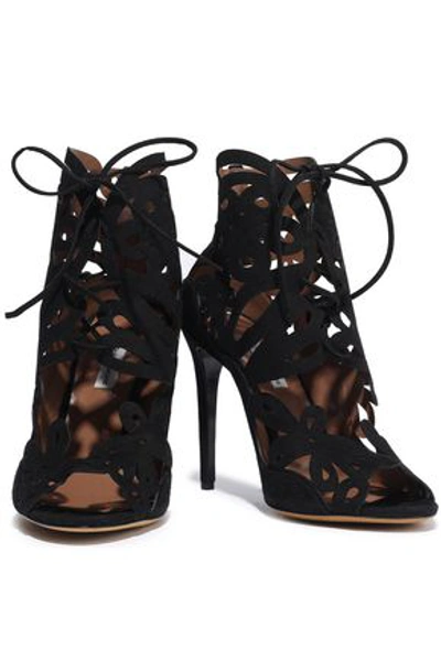 Shop Tabitha Simmons Nina Laser-cut Suede Sandals In Black