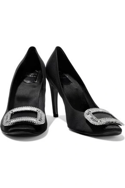 Shop Roger Vivier Woman Trompette Crystal-embellished Satin Pumps Black