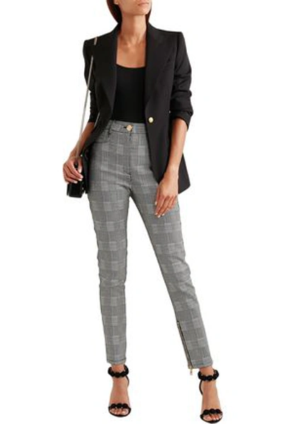 Shop Balmain Prince Of Wales Checked Cotton-blend Skinny Pants In Gray