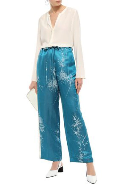 Shop Haider Ackermann Linen And Silk-blend Jacquard Wide-leg Pants In Teal