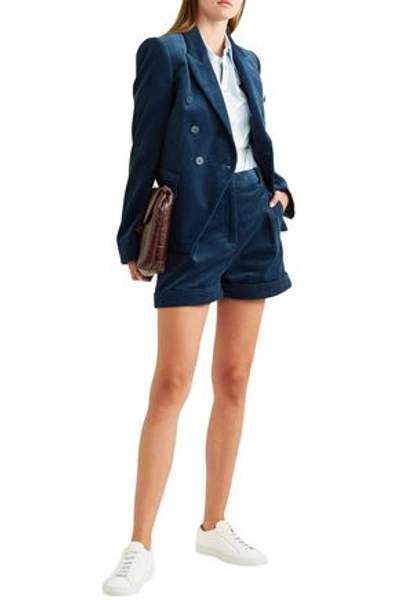 Shop Stella Mccartney Danielle Pleated Cotton-corduroy Shorts In Navy