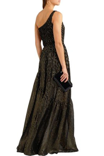 Shop Stella Mccartney Woman One-shoulder Metallic Fil Coupé Silk-blend Chiffon Gown Black