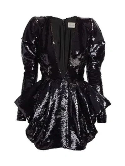 Shop Alexandre Vauthier Allover Sequin V-neck Mini Dress In Black