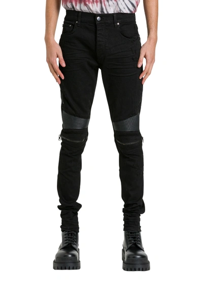 Shop Amiri Mx2 Jeans With Leather Inserts In Nero