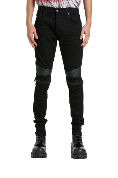 Amiri Mx2 Skinny-fit Leather-panelled Distressed Stretch-denim 