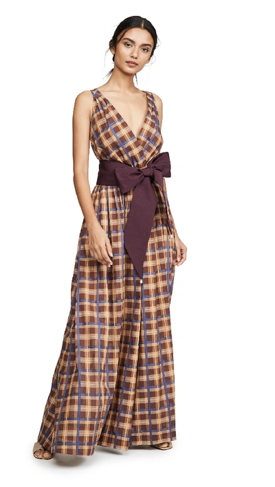 Shop Staud Mika Jumpsuit In Mocha Plaid