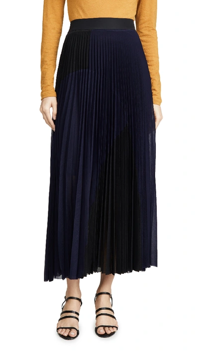 Shop Victoria Victoria Beckham Pleated Skirt In Black/midnight Blue