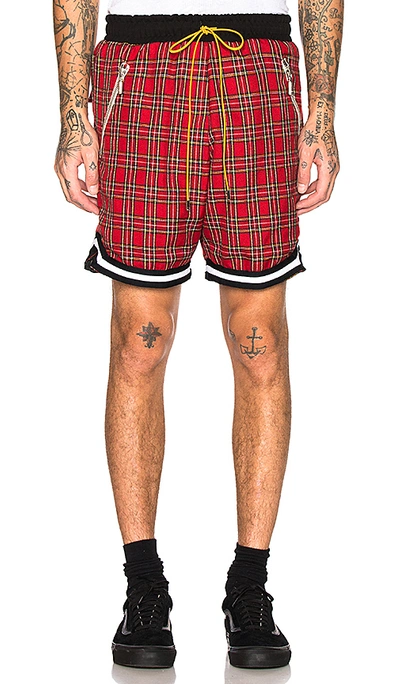 Shop Rhude Plaid Basketball Shorts In Red