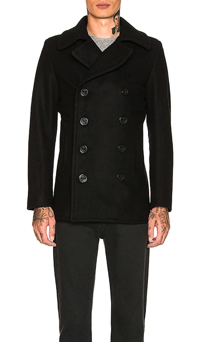 Schott Miusa Wool-blend Engraved-buttons Peacoat In Navy