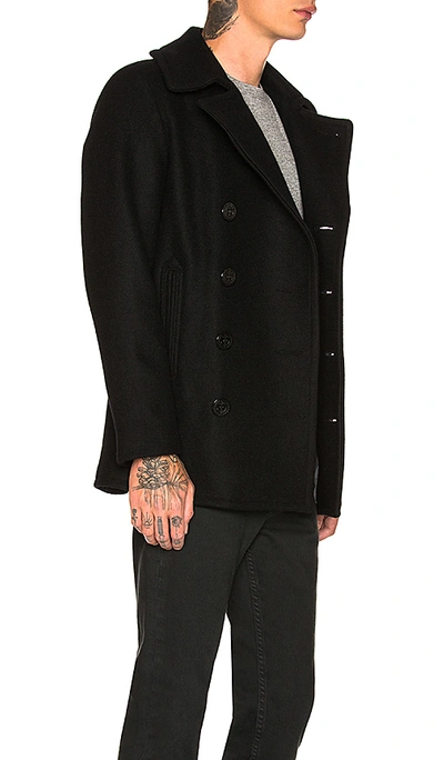 Schott Miusa Wool-blend Engraved-buttons Peacoat In Navy