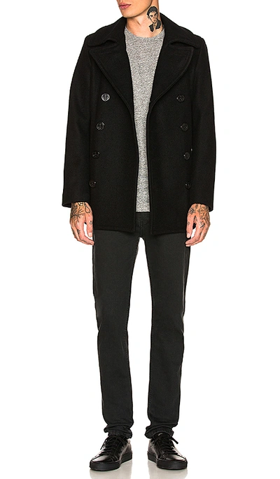 Schott Miusa Wool-blend Engraved-buttons Peacoat In Navy