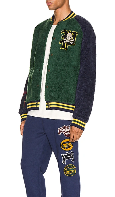 Shop Polo Ralph Lauren Sherpa Varsity Jacket In College Green & Cruise Navy