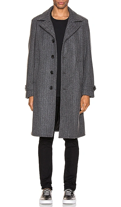 Herringbone Wool Blend Coat In Gray