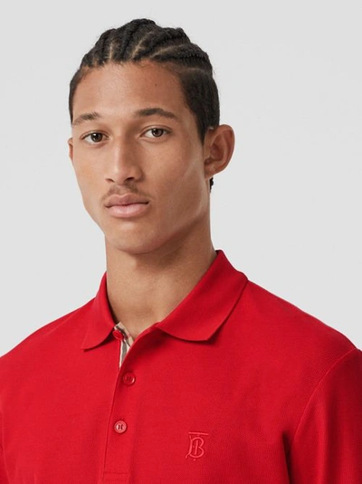 Shop Burberry Long-sleeve Monogram Motif Cotton Piqué Polo Shirt In Bright Red