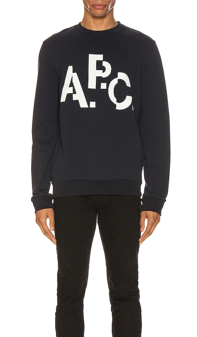 Shop Apc Logo Sweatshirt In Dark Navy