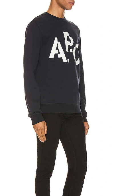 Shop Apc Logo Sweatshirt In Dark Navy