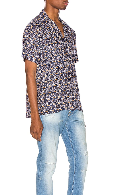 Shop Nudie Jeans Arvid Hawaii Logo Bay Shirt In Midnight