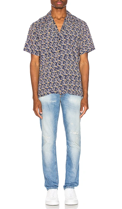 Shop Nudie Jeans Arvid Hawaii Logo Bay Shirt In Midnight