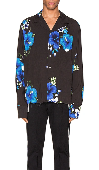 Shop Rhude Hawaiian Long Sleeve Shirt In Black & Blue