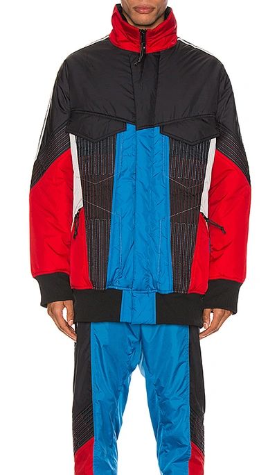 Shop Y-3 Color Block Shell Padded Track Jacket In Black & Dassler Blue & Archive Grey & Yohji Red
