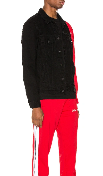 Shop Palm Angels Bold Track Trucker Jacket In Black & Red