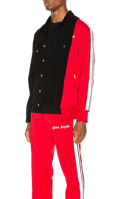 Shop Palm Angels Bold Track Trucker Jacket In Black & Red