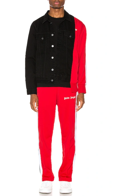 Shop Palm Angels Bold Track Trucker Jacket In Black & Red