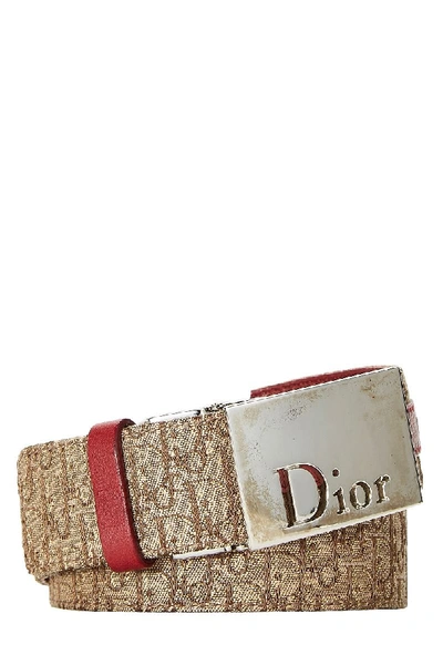 Pre-owned Dior Burgundy & Brown Trotter Canvas Reversible Belt 90