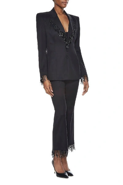 Shop Escada Black Wool Blend Fringe Pant Suit