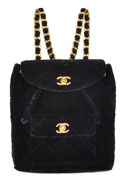 Pre-owned Chanel Black Quilted Velvet Classic Backpack Medium