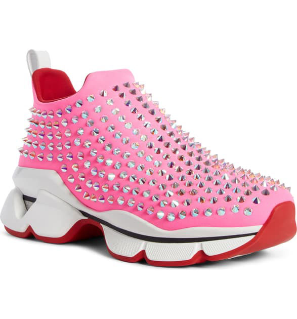 Christian Louboutin Spike Sock Donna Sneaker In Rose Fluo/ Silver | ModeSens