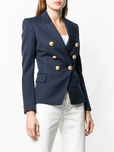 Shop Balmain Double Breasted Jacket In Blue