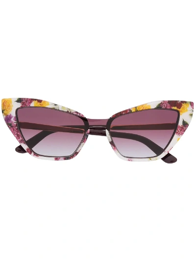 Shop Dolce & Gabbana Floral-print Cat-eye Sunglasses In White