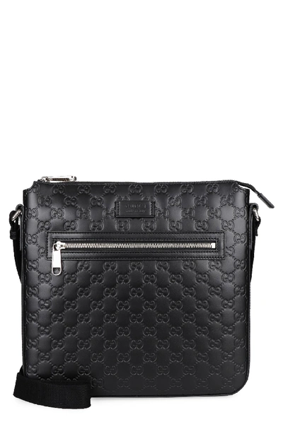 Shop Gucci Leather Messenger Bag In Black