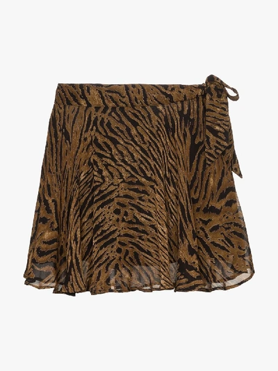 Shop Ganni Tiger Print Mini Skirt In Brown