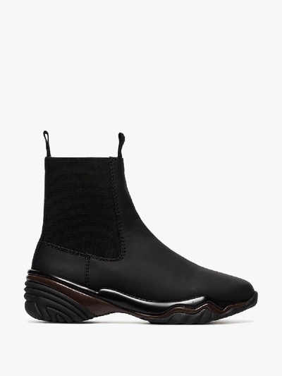 Shop Ganni Black Flat Leather Chelsea Boots