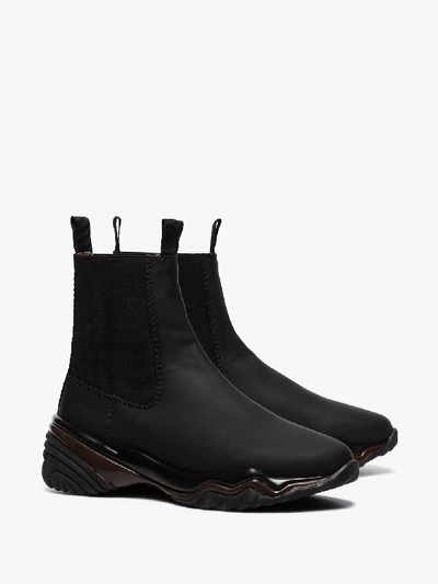 Shop Ganni Black Flat Leather Chelsea Boots