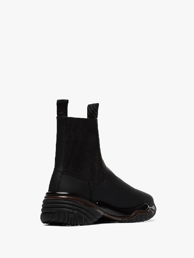 Shop Ganni Black Flat Leather Chelsea Boots