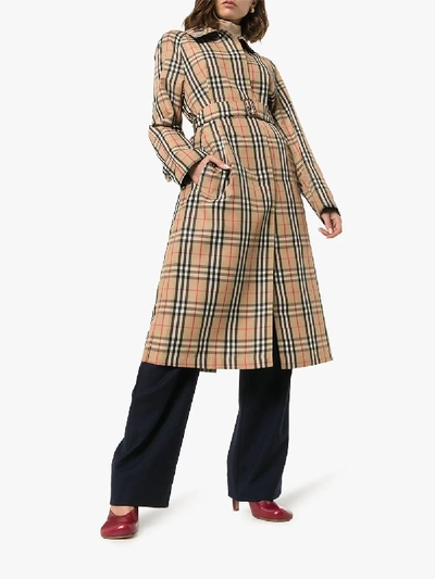 Shop Burberry Belted Vintage Check Trench Coat In Brown