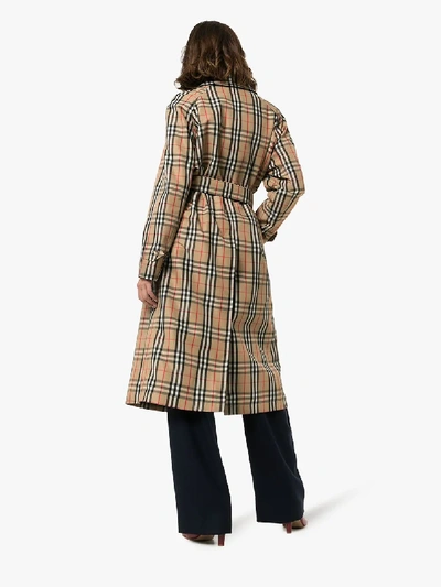 Shop Burberry Belted Vintage Check Trench Coat In Brown