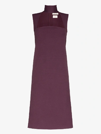 Shop Bottega Veneta High Neck Cutout Dress In Purple