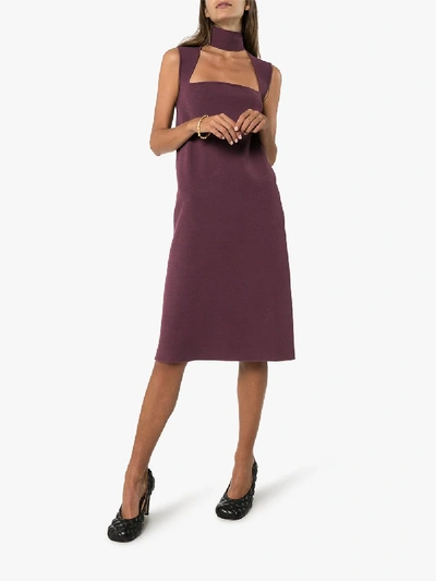 Shop Bottega Veneta High Neck Cutout Dress In Purple