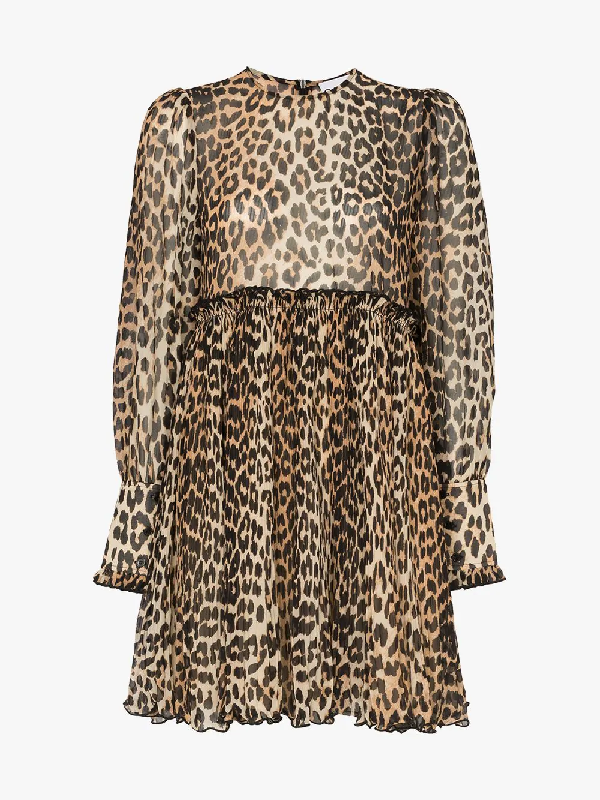 Ganni Leopard Print Mini Dress In Black | ModeSens
