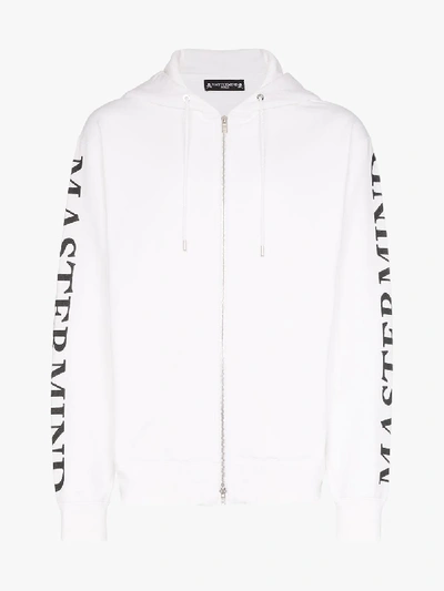 Shop Mastermind Japan Logo Print Zipped Hoodie In White