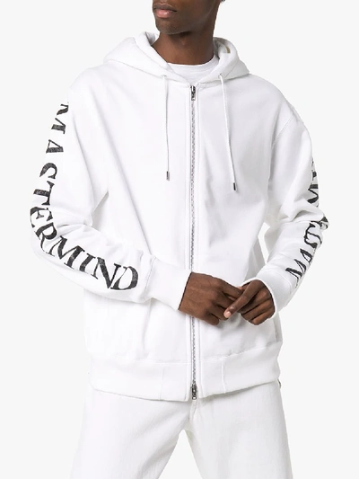 Shop Mastermind Japan Logo Print Zipped Hoodie In White