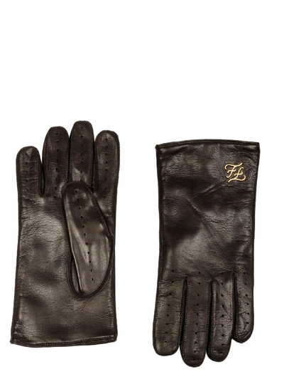 Shop Fendi Brown Leather Gloves